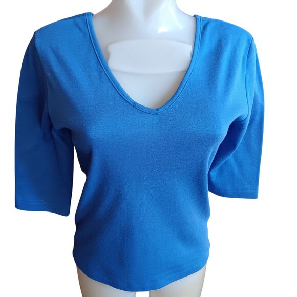 Medium True Vintage V-Neck 3/4 Sleeve Single Stitch 1980's Mom T-shirt Top - Picture 1 of 6